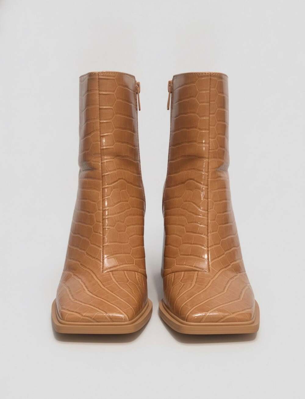 Circus by Sam Edelman Janet Heeled Boots Size 9.5 Tan Croc Square Toe